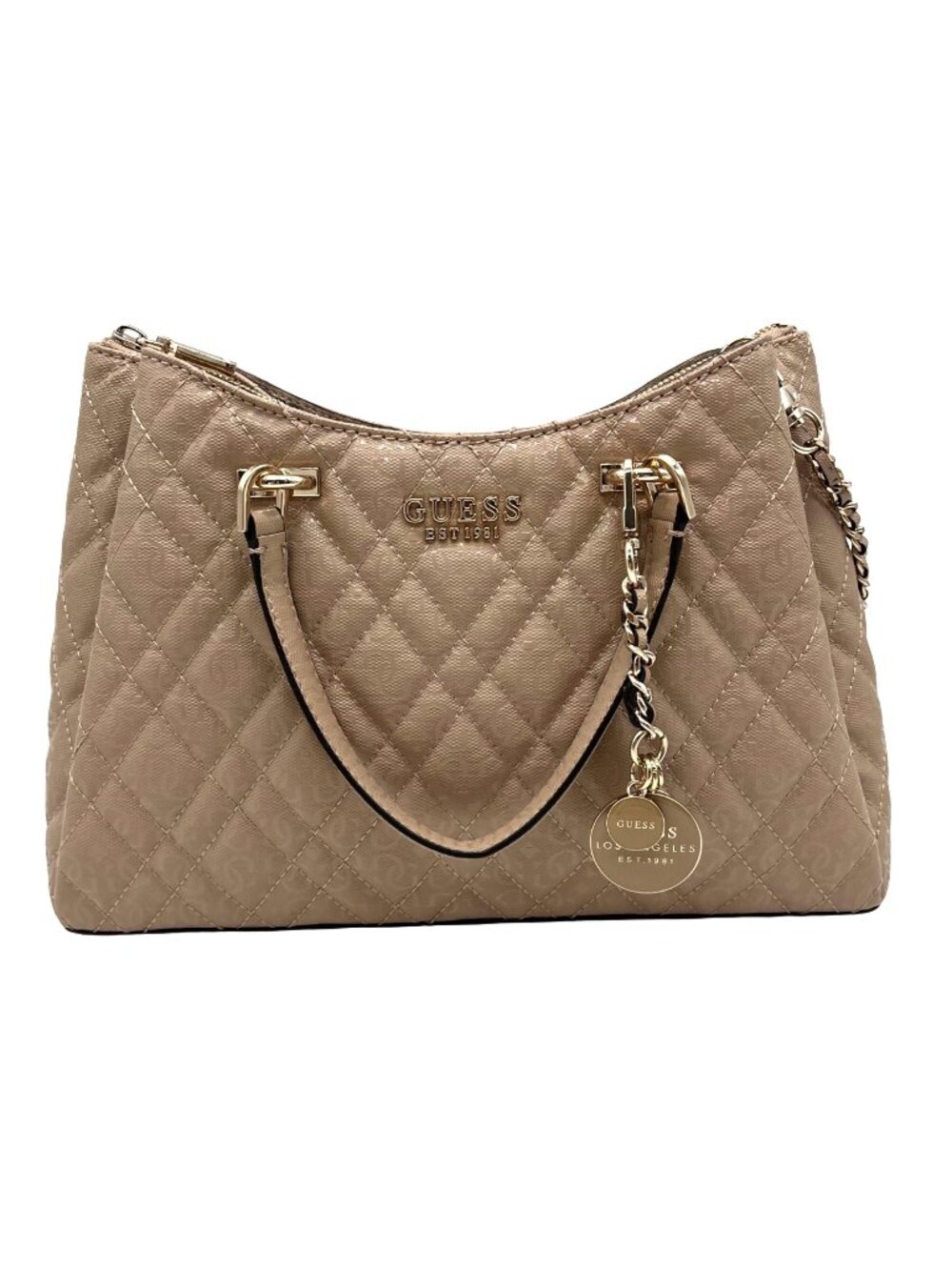 Guess Pale Mocha Signature Faux Leather Shoulder Satchel